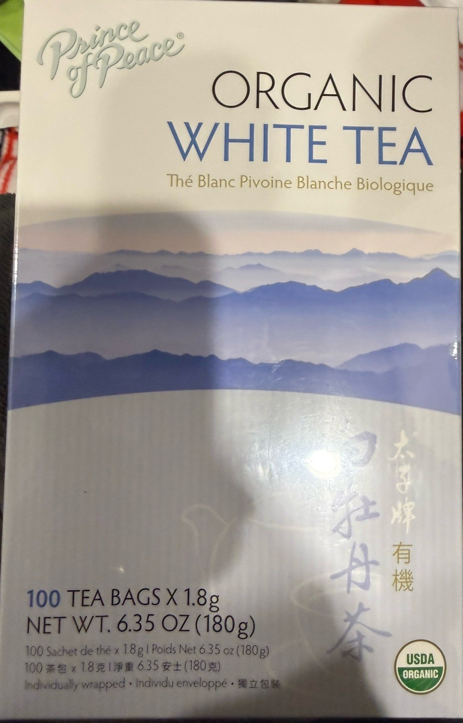 1 Box, Prince of Peace 100% Organic White Tea, 6.35 Oz / 180g – 100 Tea Bags