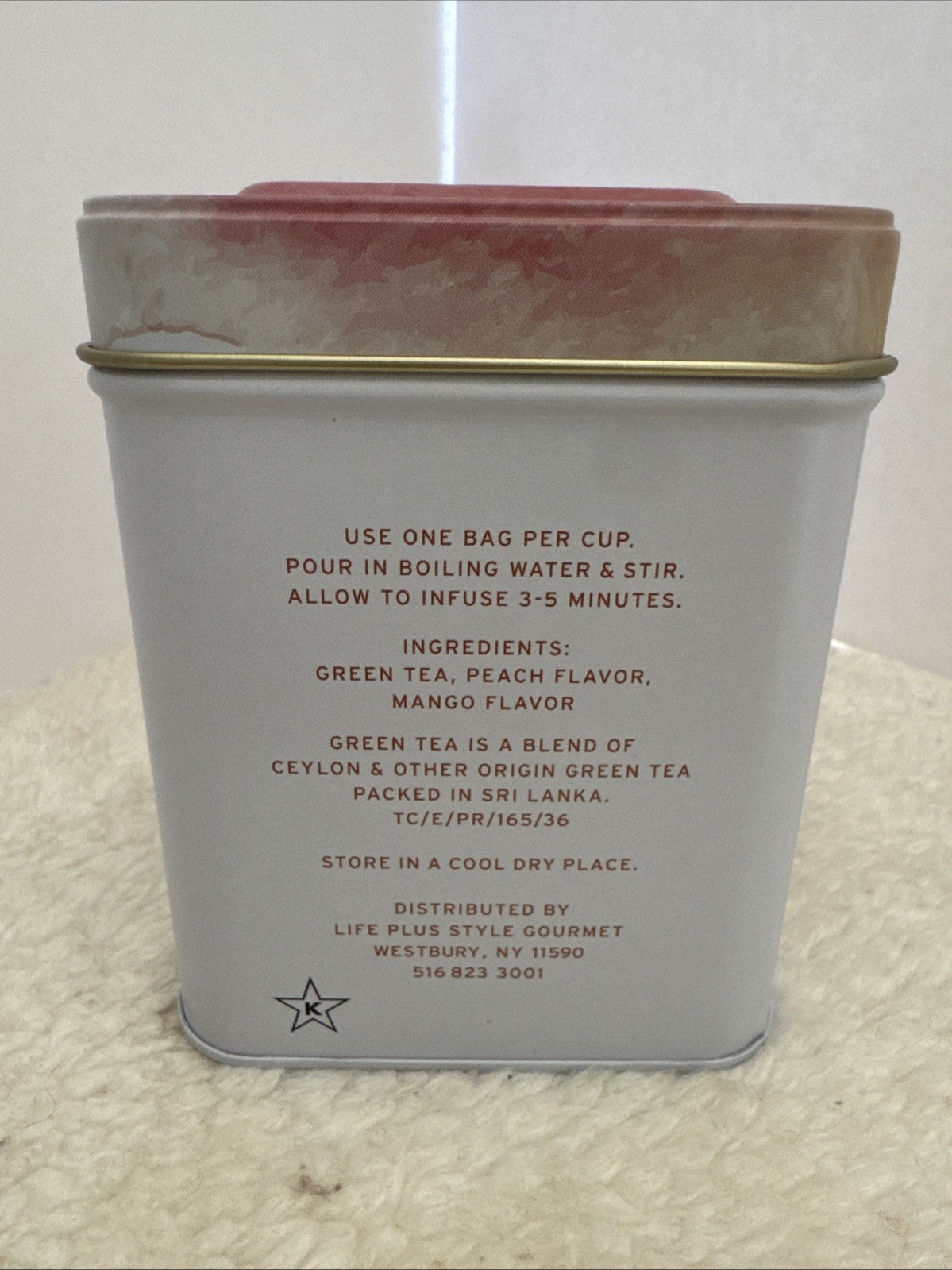 Tin 50 Tea Pcs Green Te With Peach Mango Flavor Package
