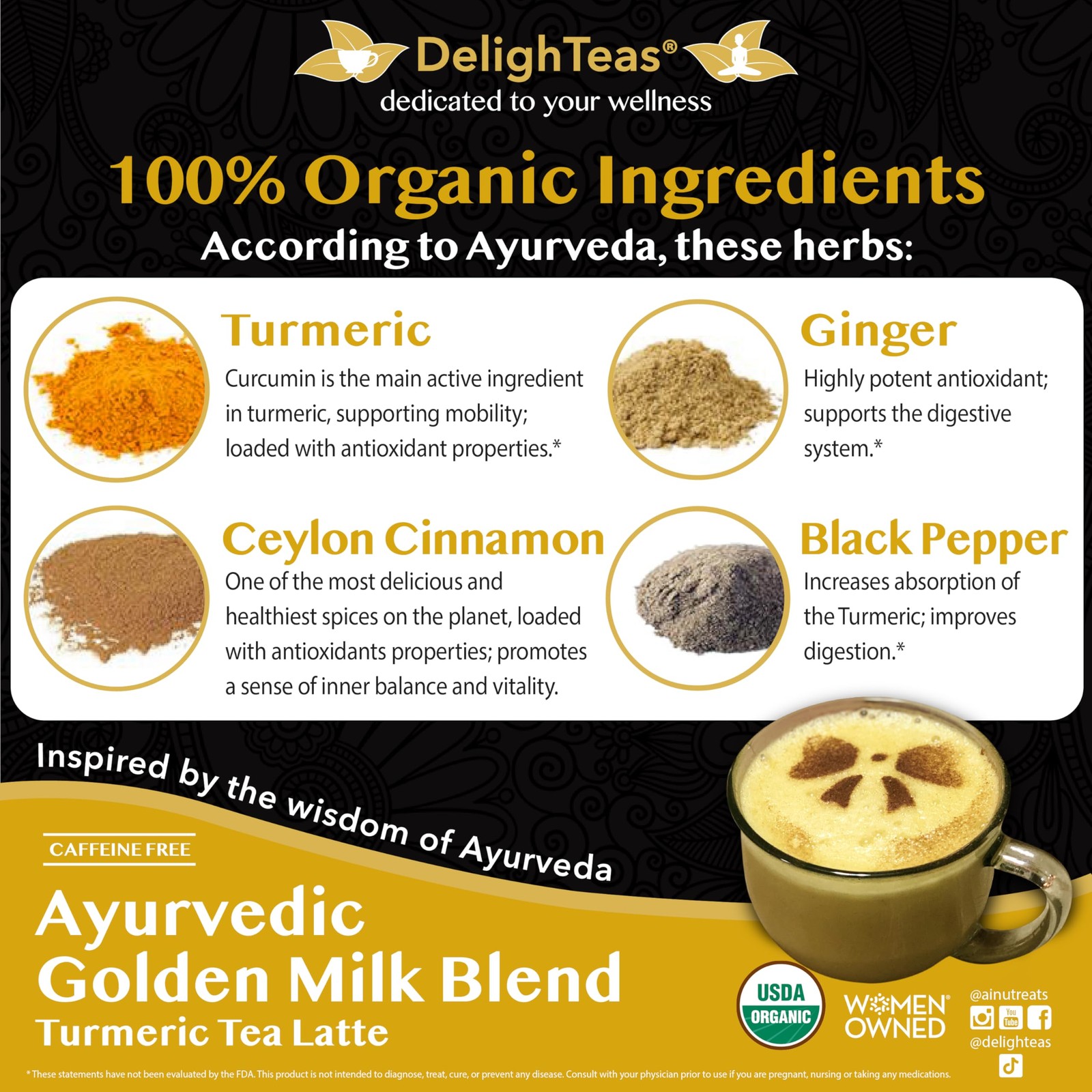 Organic Golden Milk Powder with Turmeric, Ginger, Ceylon Cinnamon | Ayurvedic…