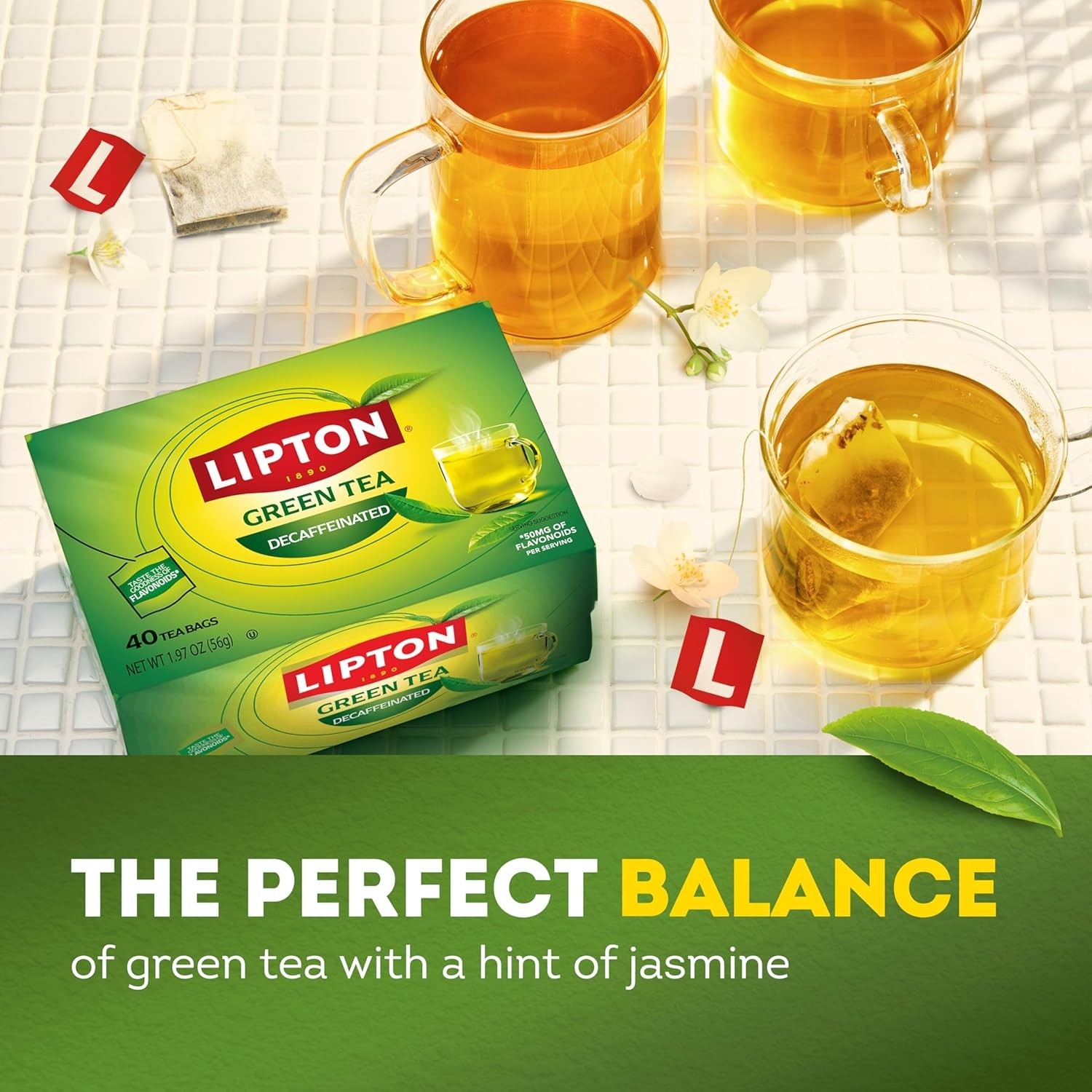 Lipton Green Tea, Decaffeinated, Tea Bags 40 Count Box