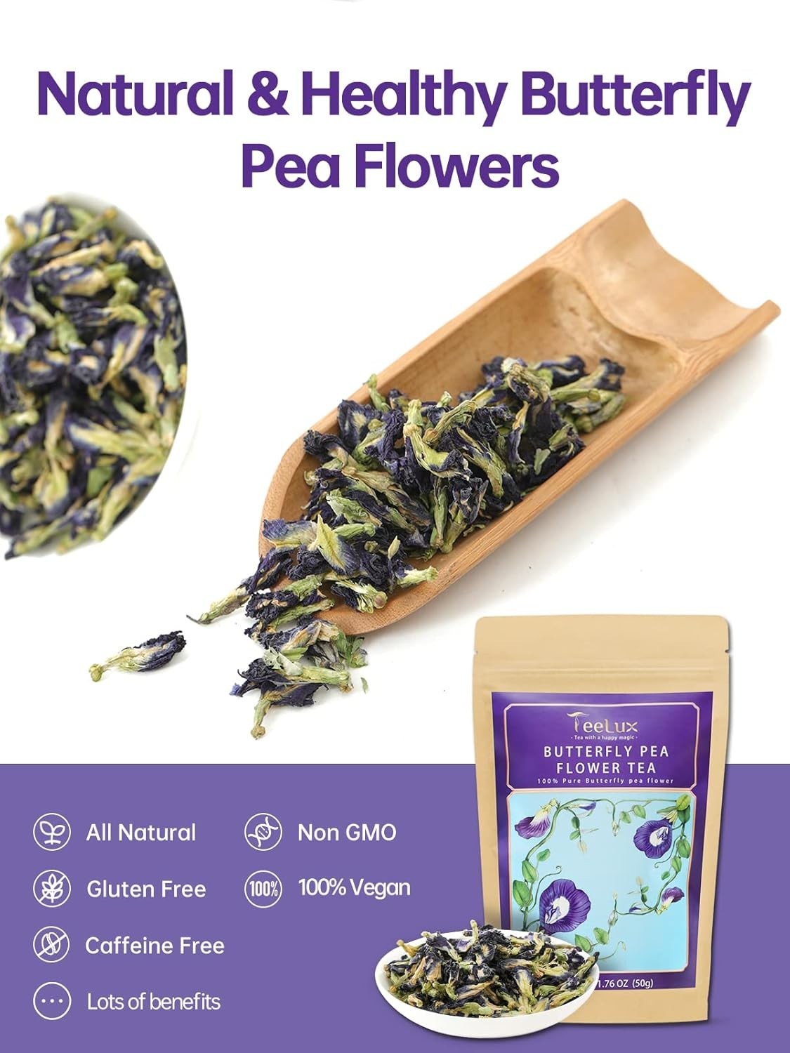 1.76 Oz Butterfly Pea Flower Tea – Natural & Versatile Food Colorant