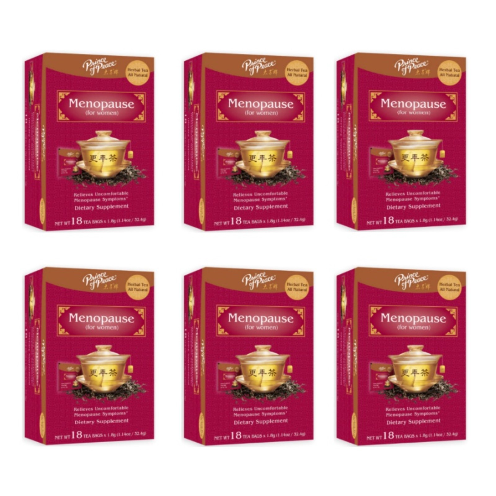 Prince of Peace Menopause Tea, 18 Tea Bags Each Box (6 Boxes)