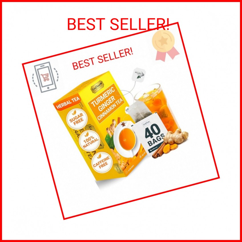 LeafLea 40 Turmeric Ginger Cinnamon Tea Bags, 100% Natural Ingredients Herbal Te