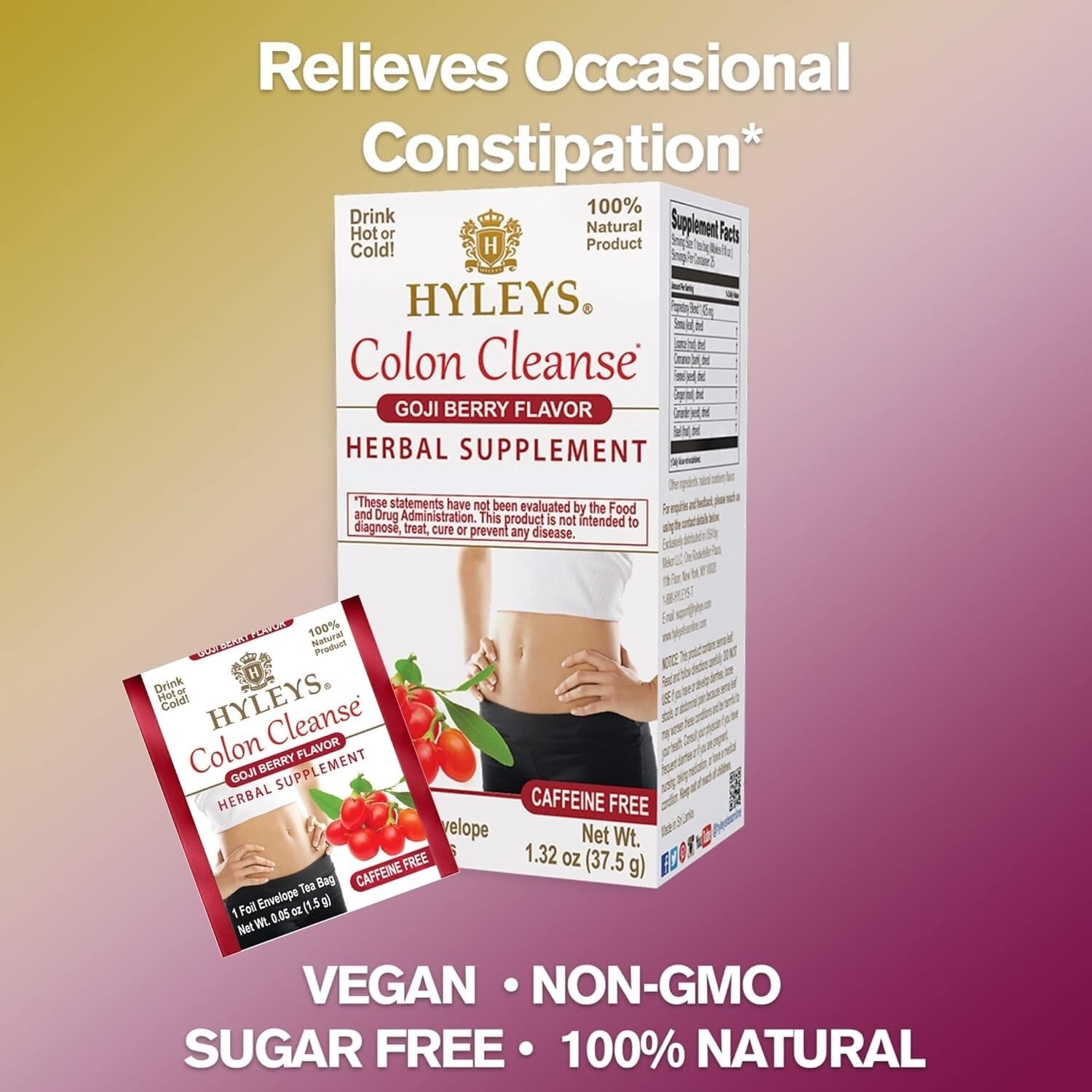 Hyleys Colon Cleanse Tea Goji Berry Flavor – 25 Tea Bags (1 Pack)