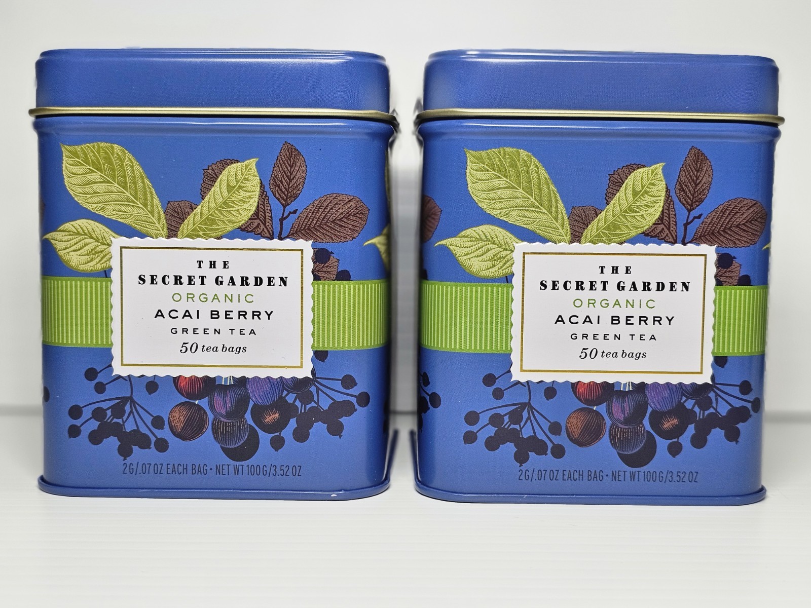 THE SECRET GARDEN 🫖 AÇAÍ BERRY ORGANIC GREEN TEA 100 tea bags (2 tins) EX 10/28