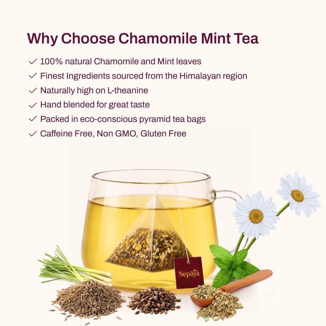 Chamomile Mint Herbal Tea Bags, Relaxing Bedtime Blend with Lemongrass, Peppe…