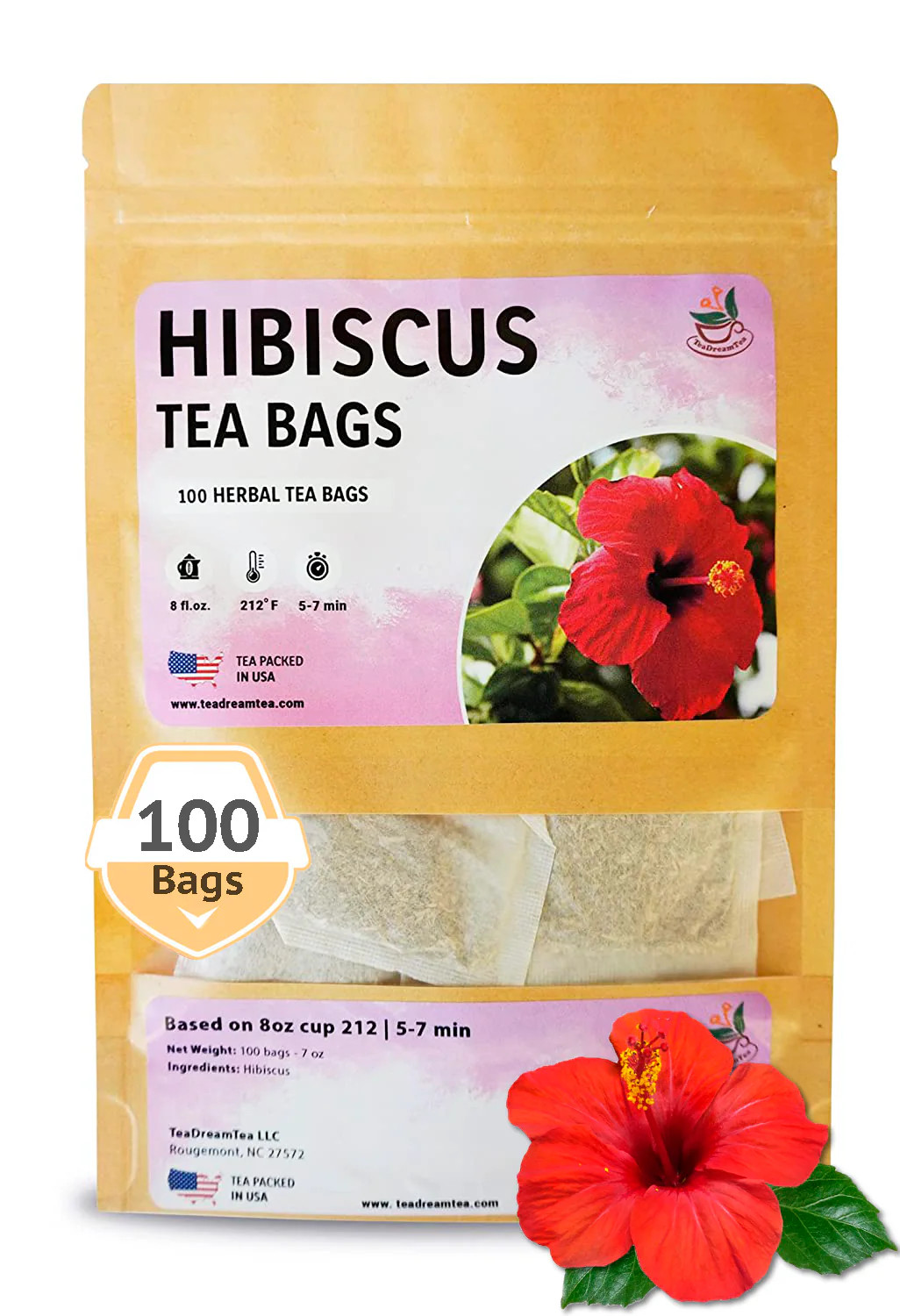 Hibiscus Herbal Tea Bags 50-400 Count Caffeine Free Tart Fruity Tea USA
