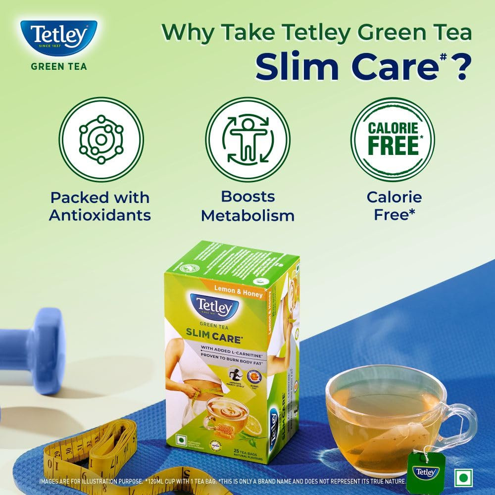 Tetley Green Tea Slim Care Lemon and Honey 25 cup Burn Body Fat,Boost Energy