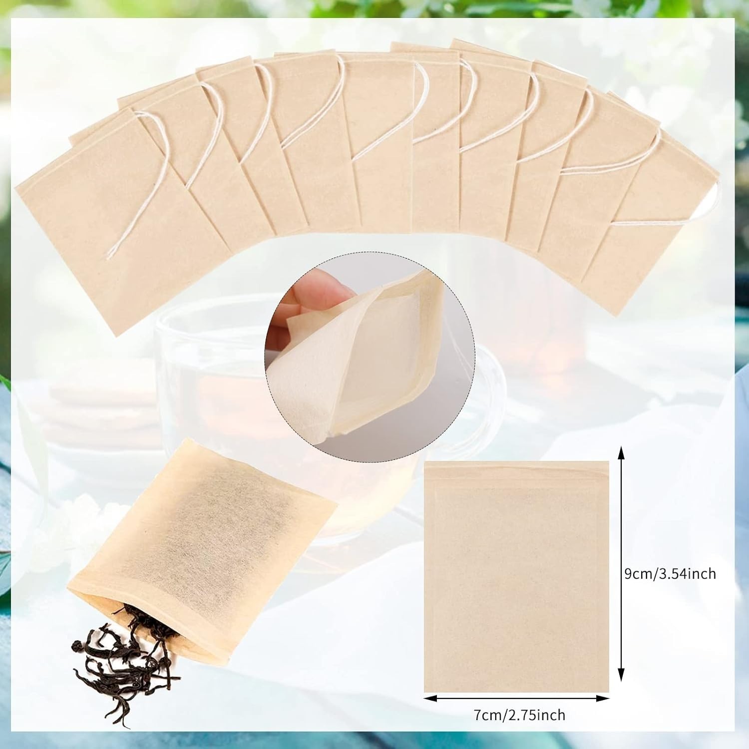 300 Empty Tea Bags Unbleached Drawstring Filter Bags Tea & Coffee 3.54×2.75