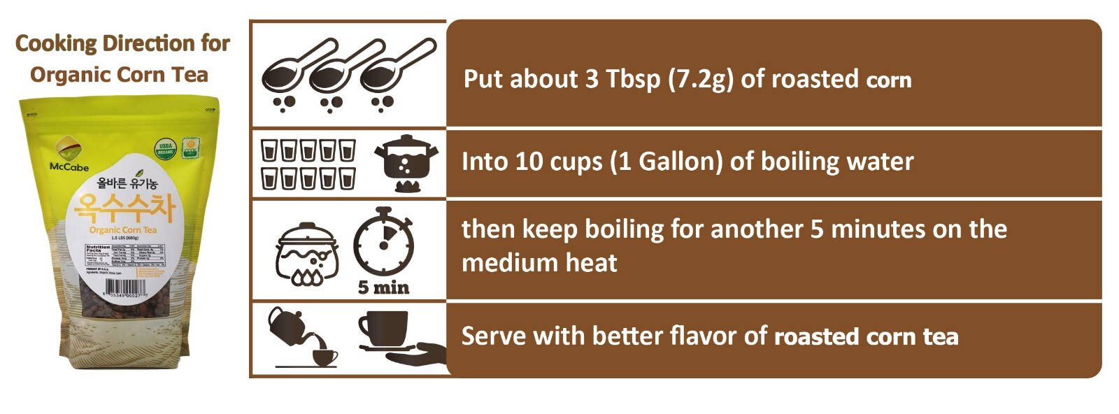 McCabe USDA ORGANIC Tea, (3-Pack) (Corn Tea, Black Bean Tea, and Brown Rice Tea)