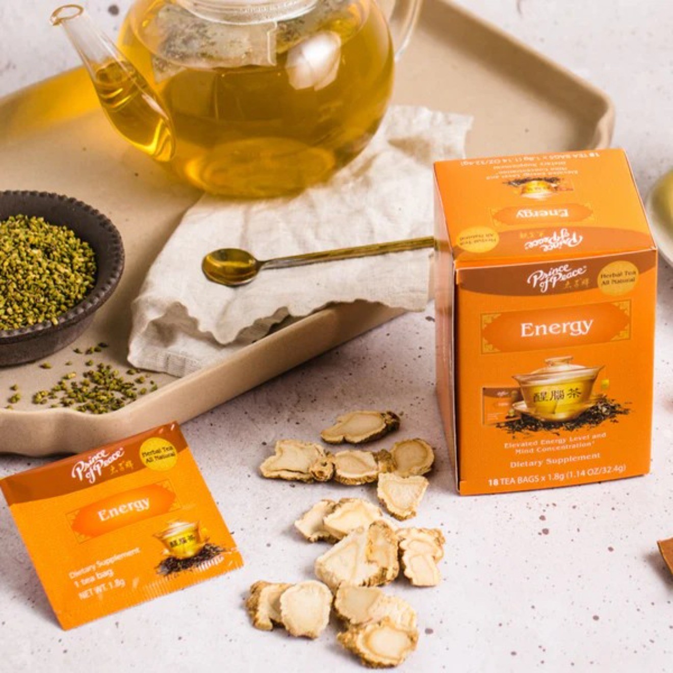 Energy Tea-Peppermint Green Tea-Wellness Tea-Herbal Tea-18 Tea Bags-Healthy Tea