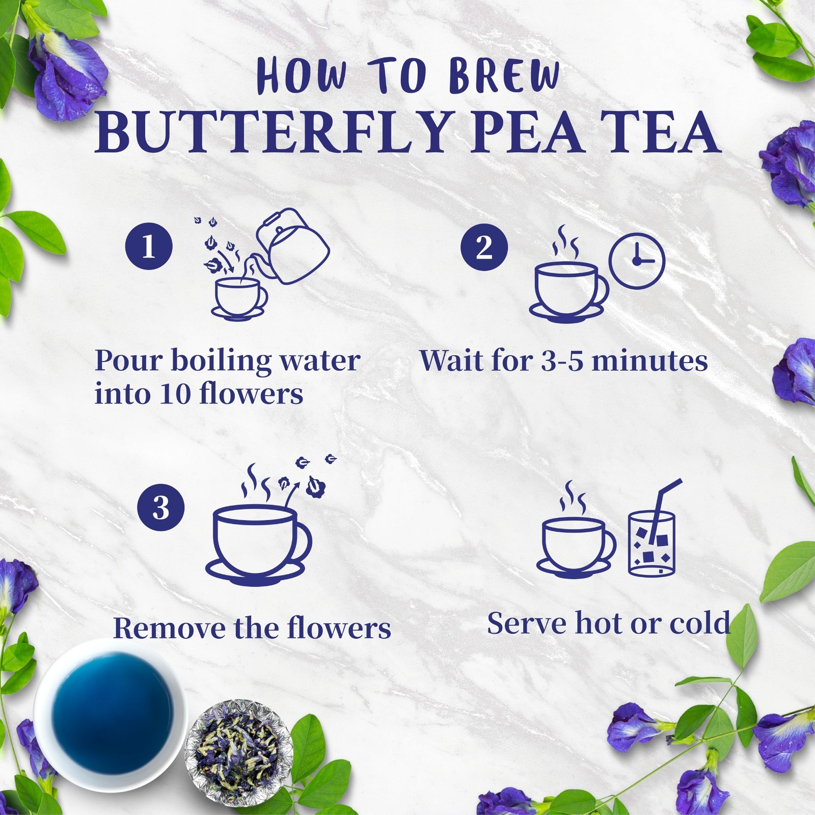 Loose Leaf Butterfly Pea Flower Tea – 375+ Cups, Dried Blue Tea, 4.4 Oz