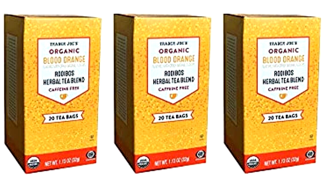 3 Packs Trader Joe’s Organic Blood Orange Rooibos Herbal Tea 20 ct 1.13 oz Each