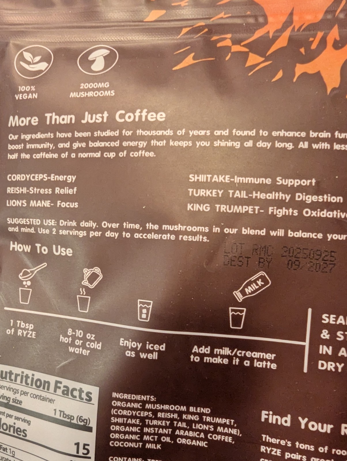 (2) RŸZE Mushroom Chai With 6 Adaptogenic Mushrooms Beverage Powder Tea+Coffee