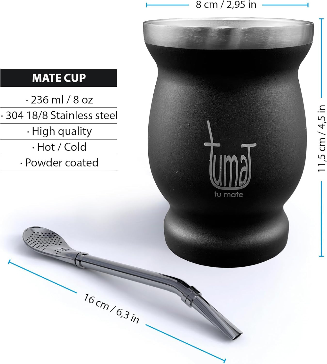 Complete Yerba Mate Kit – Stainless Steel Mate Cup Set, Bombilla (Straw) & 750Ml