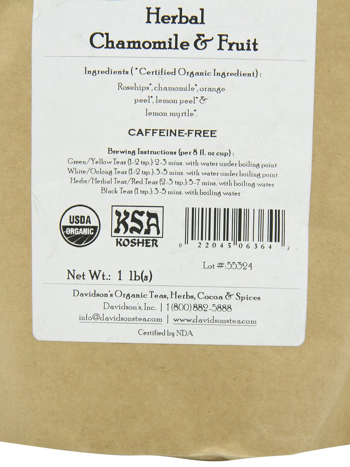 Davidson’s Organics, Herbal Chamomile & Fruit, Loose Leaf Tea, 16-Ounce Bag