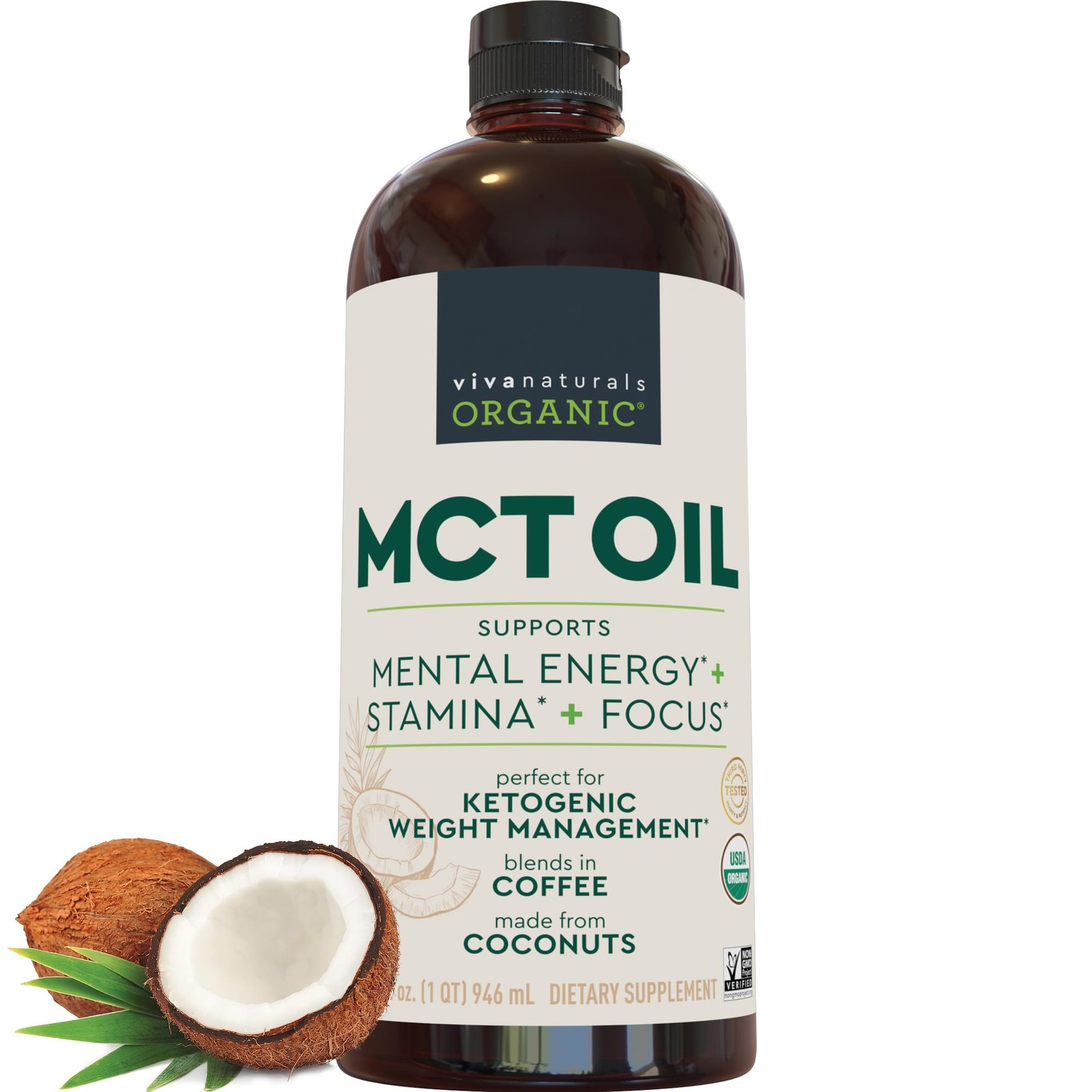 Viva Naturals Organic MCT Oil, 32 fl oz – 32 Fl Oz (Pack of 1), Coconut