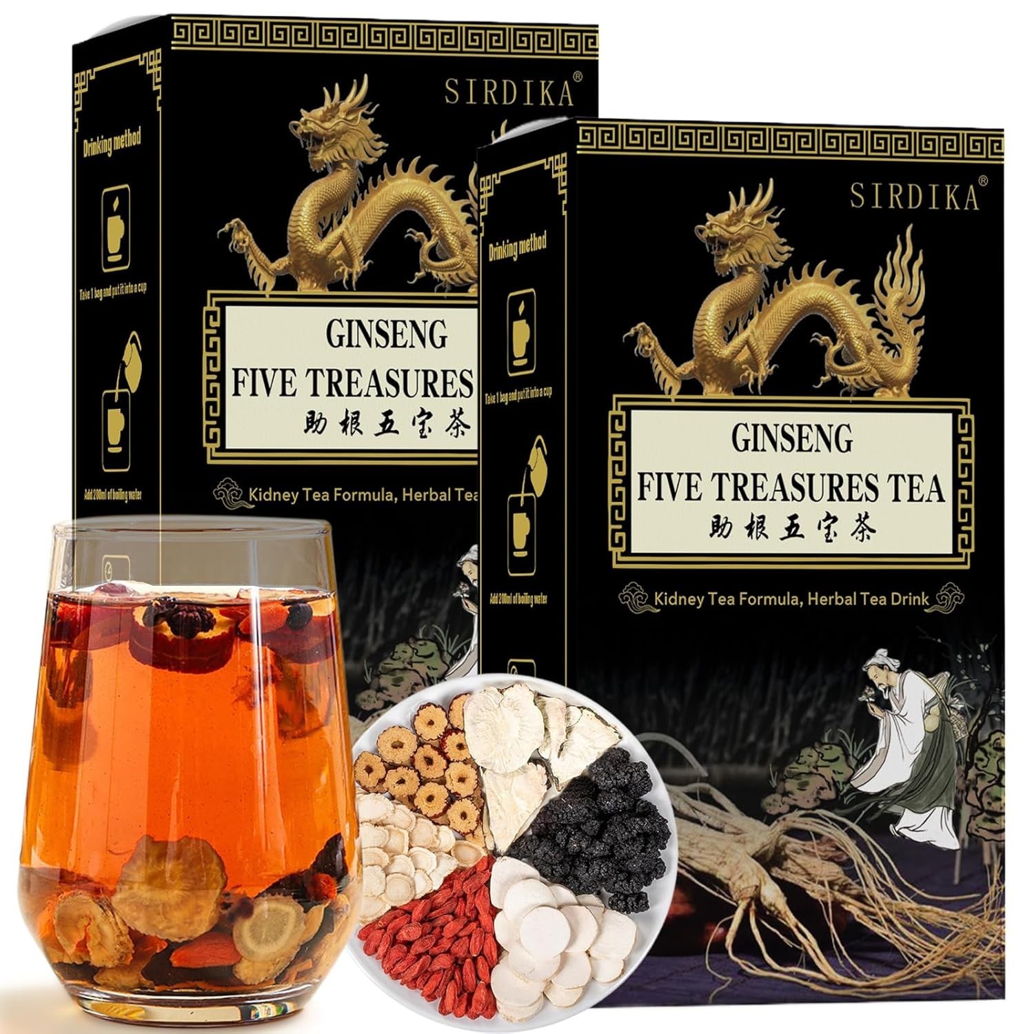 Ginseng Five Treasure Tea, Kidney Teas Formula Ginseng Six Treasure(2 Pack/20 B