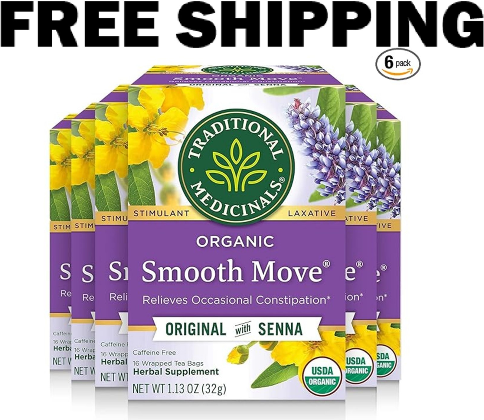 Traditional Medicinals Organic Smooth Move Tea, 96 Tea Bags (Pack of 6)