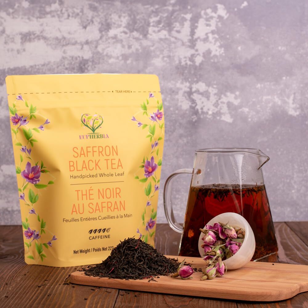 Saffron Black Tea Handpicked Highland Grown Whole Leaf Tea Enriched with 3 Gr…