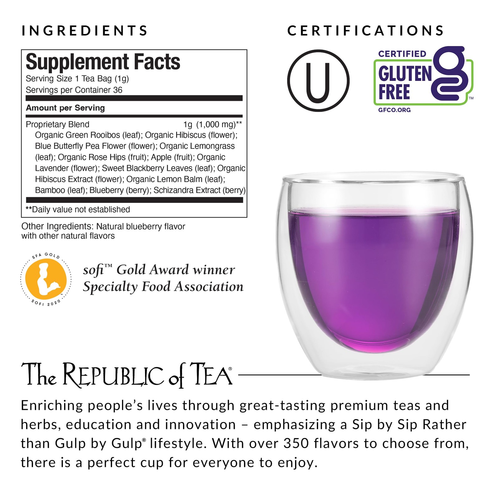 The Republic of Tea – Beautifying Botanicals® Daily Beauty Blueberry Lavender…