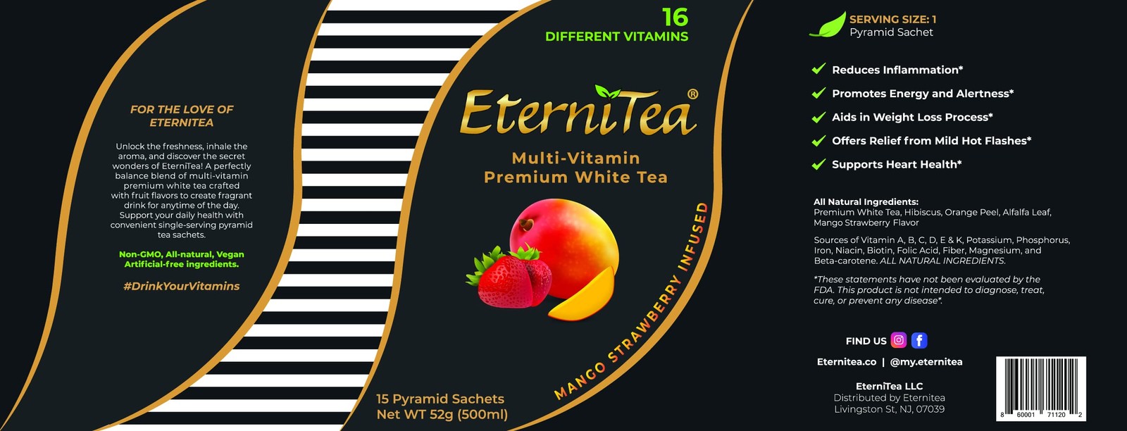 “Multi-Vitamin Premium White Tea” 100% All Natural Herbs: (Mango Strawberry F…