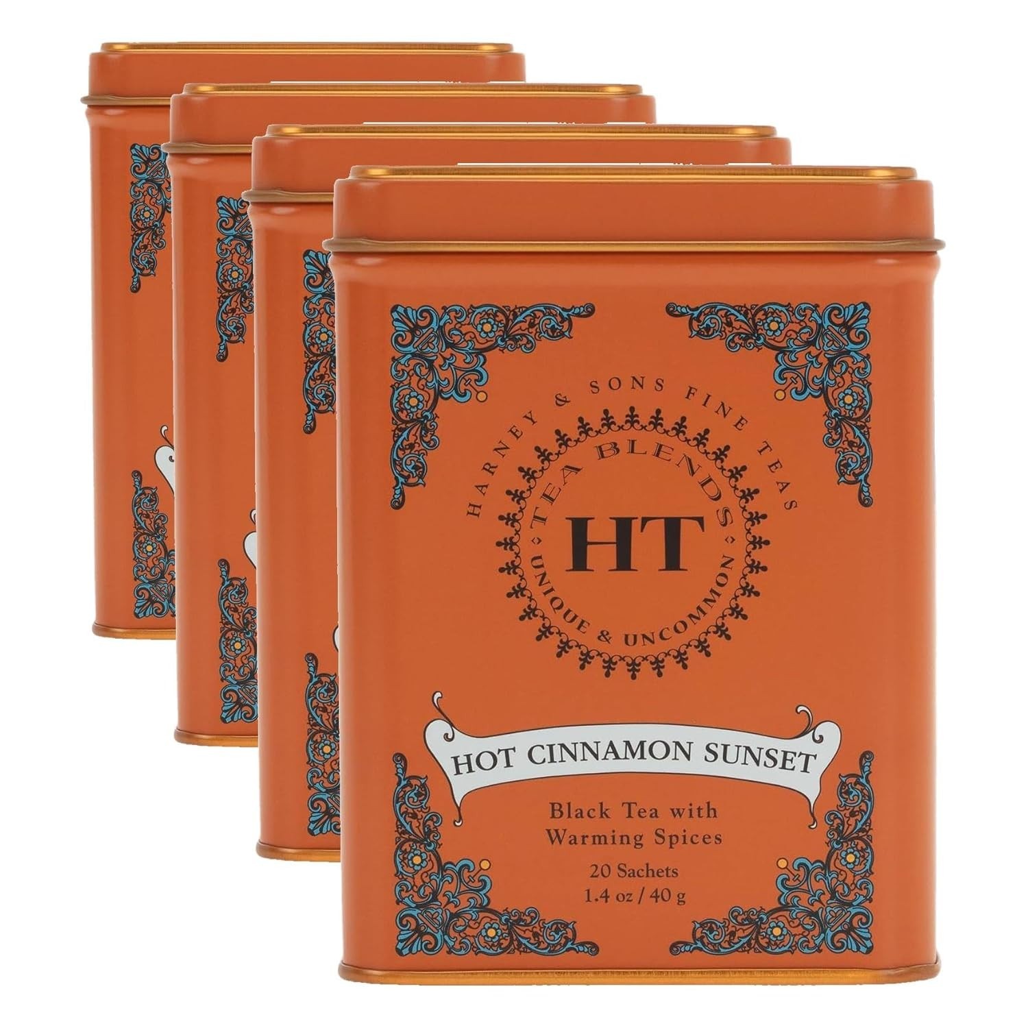 Black Tea Pack of 4 Caffeinated 80 Sachets Hot Cinnamon Sunset Orange