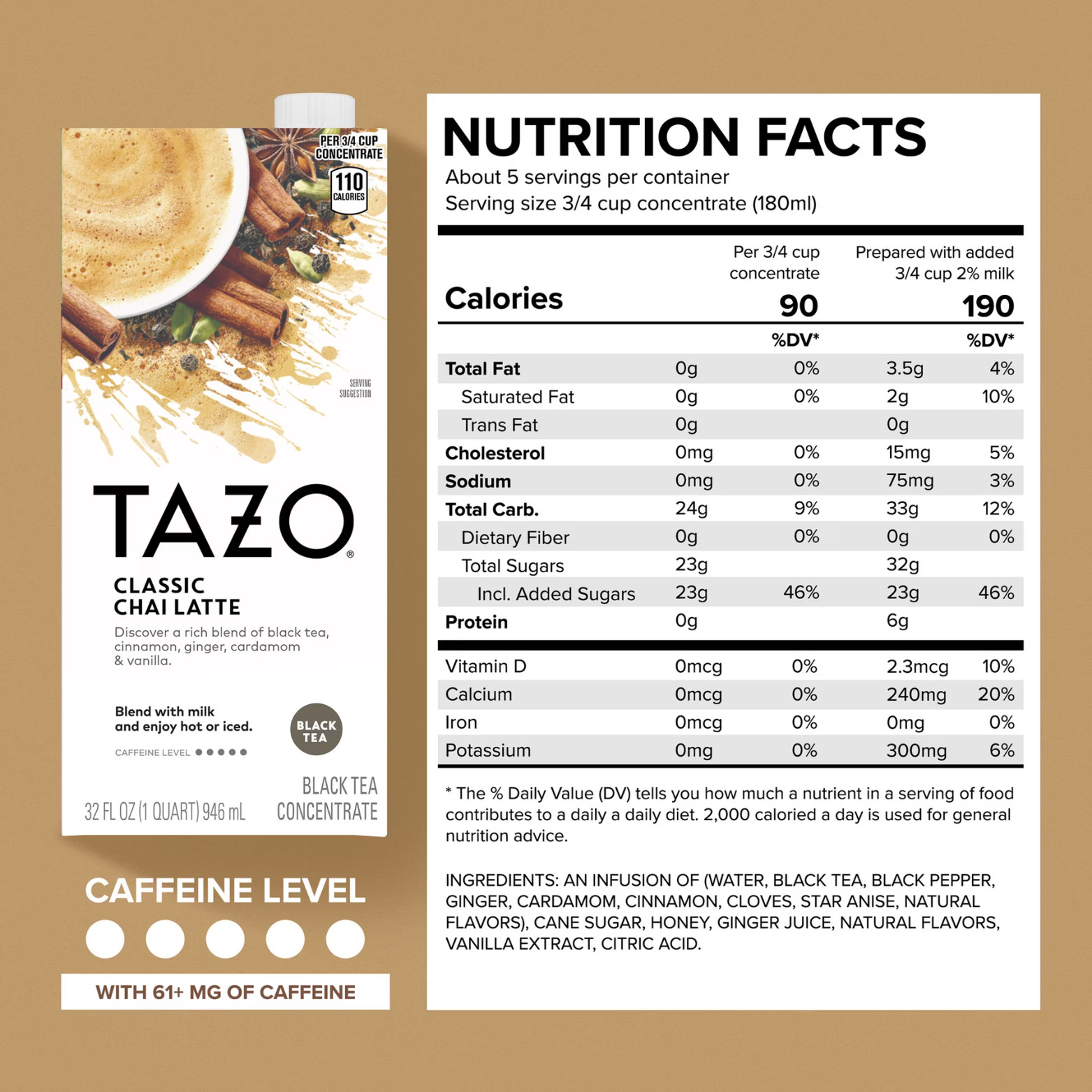 TAZO Classic Chai Latte Black Tea Concentrate, Made from Real Black Tea, 32oz…