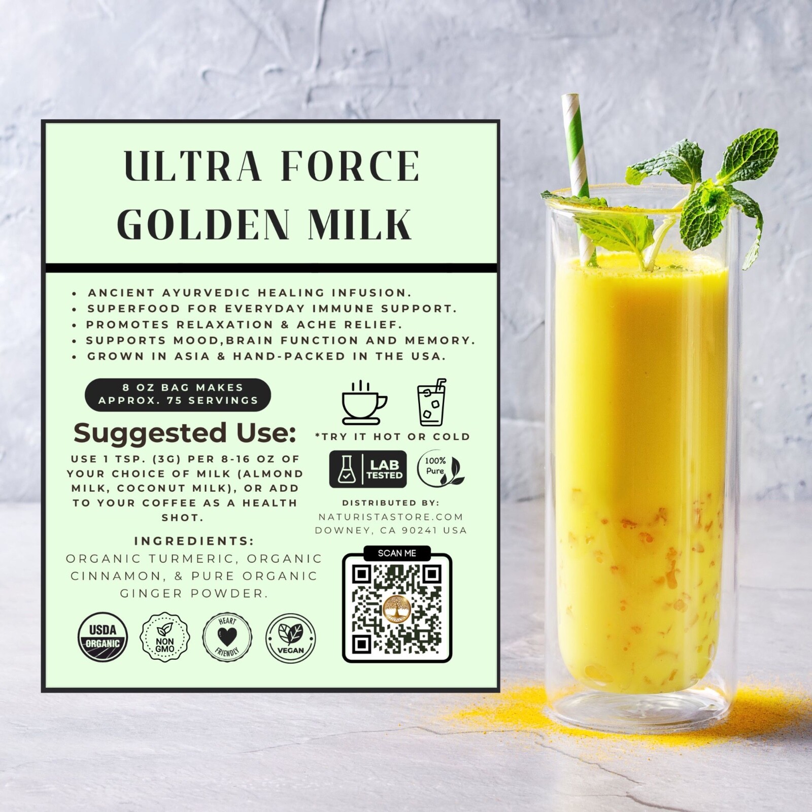 Organic Golden Milk Turmeric Ginger Cinnamon Tea Power 3.5oz