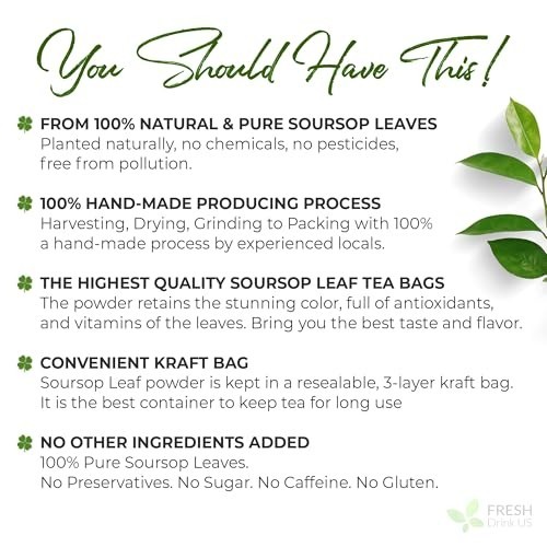 100% Pure Soursop Leaf Powder 4.5oz – Natural Graviola for Tea, Baking, Vegan, N