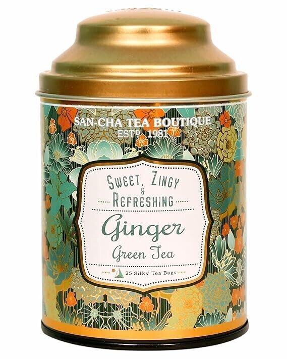 SAN CHA Ginger Green Tea, 25 Pyramid Tea Bags, Real Adrak Chai, Immunity.