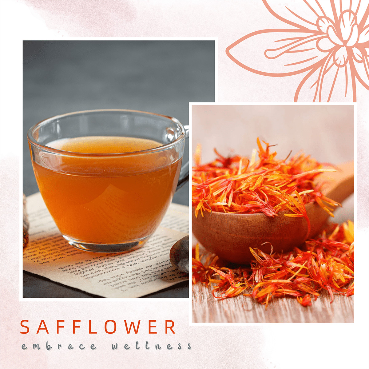 Safflower Tea 100% Organic Loose Leaf Herbal Infusion Natural Relaxation