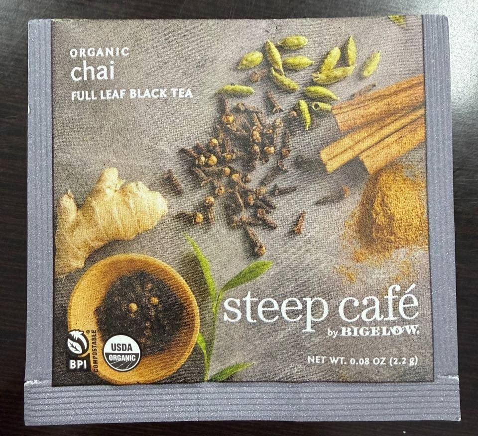 Organic 50 Individual SEALED Bags Steep By Bigelow Café Organic CHAI BLACK TEA