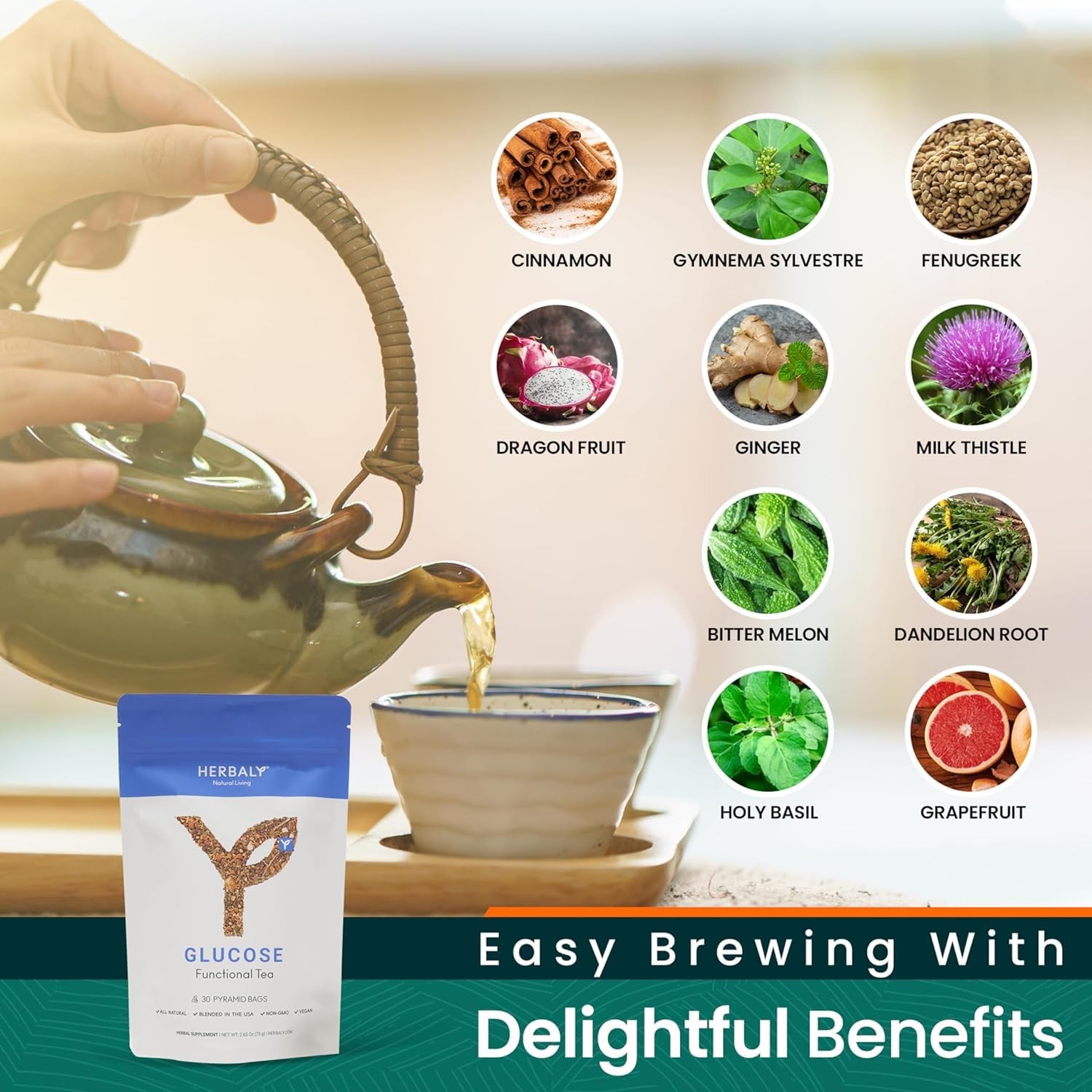 Glucose Functional Tea – 30 ct Pyramids – Gymnema, Ceylon Cinnamon, Bitter
