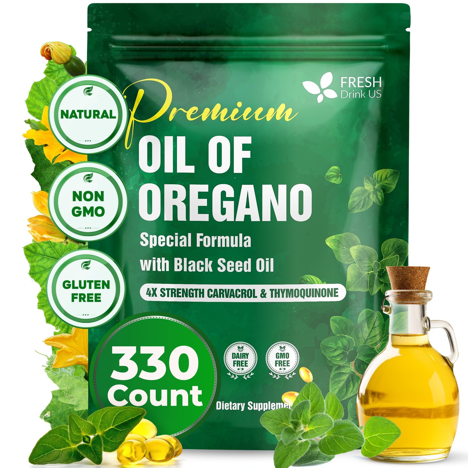 Premium Oregano Oil Softgels | 330 Count | Blend of 300mg Oregano Oil,Natural