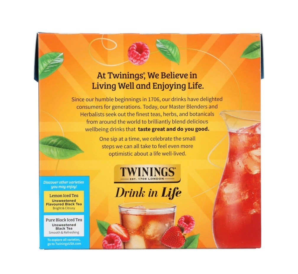 Twinings Strawberry & Raspberry Flavored Iced Tea Bags 72 Count Exp. 7/16/27