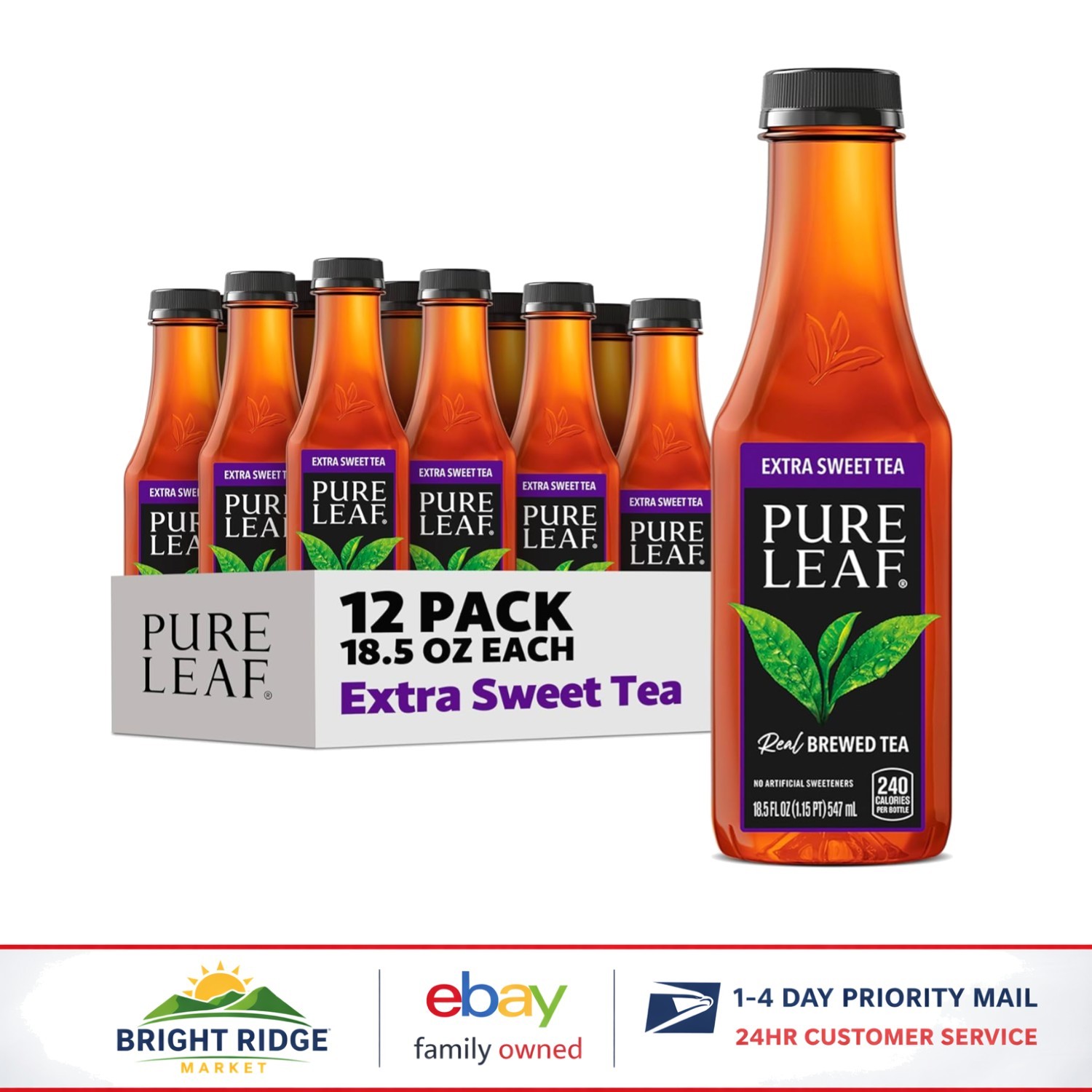 Plant-Based Extra Sweet Iced Tea, 12 Bottles of 18.5 Fl Oz, Non-GMO Ingredients