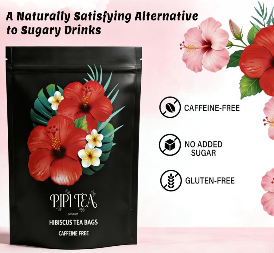 PiPi Tea Caffeine Free Herbal Tea Organic Hibiscus Tea Bags Rich in Antioxi 30