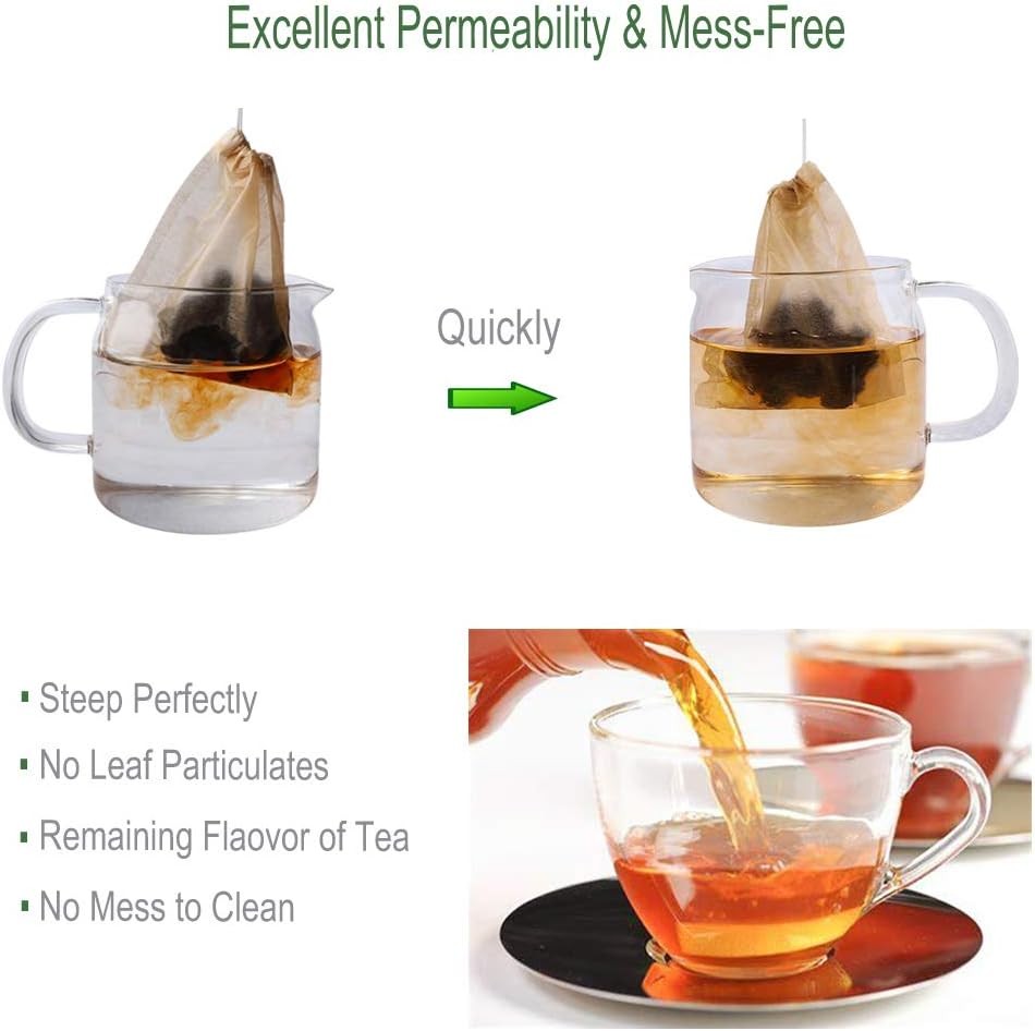 Eco-Fil Disposable Tea Filter Bags 100 Pack Unbleached Biodegradable Drawstring