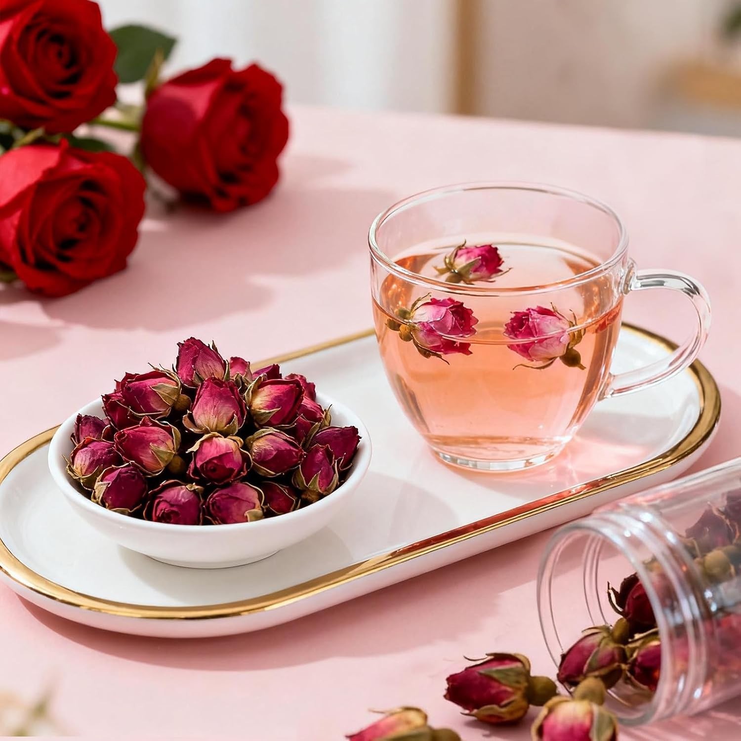 Rose Bud Tea – Dried Red Rose (100% Natural, Pure Flower, Edible Buds, Culina…