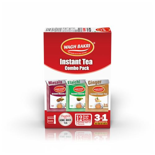 Wagh Bakri Instant Tea Premix Combo Cardamom Ginger Masala 12 Sachets
