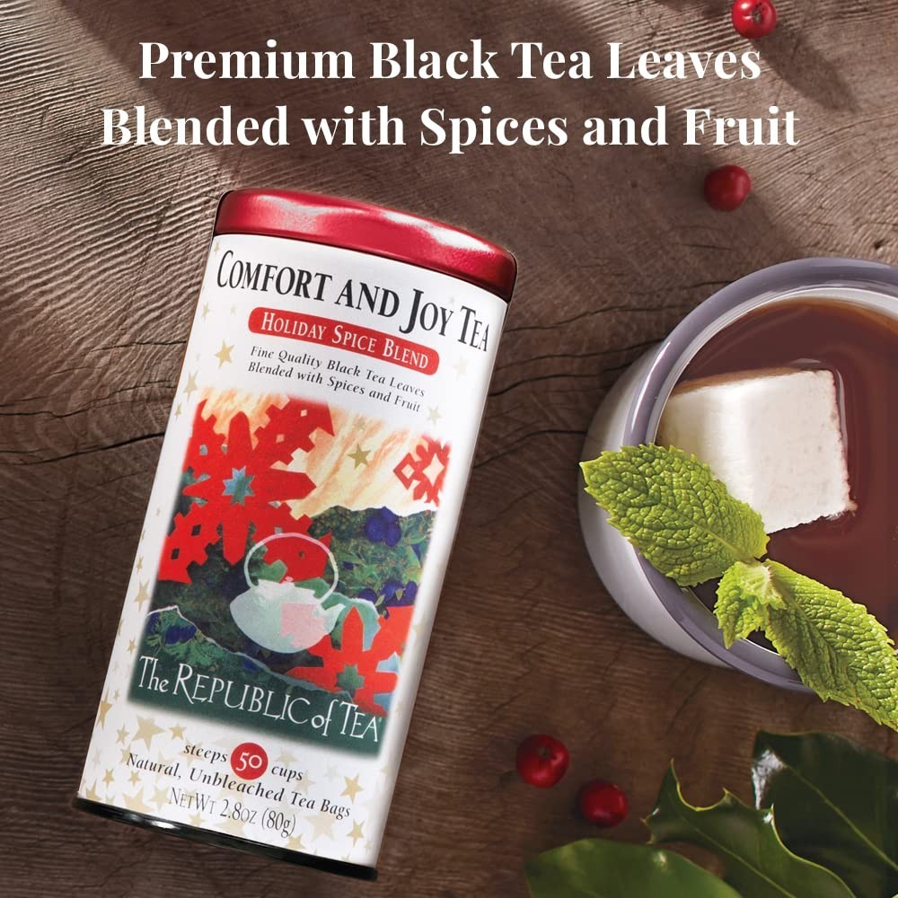 Comfort and Joy Tea, Holiday Spice Blend, 50 Tea Bags, Naturally Caffeinated