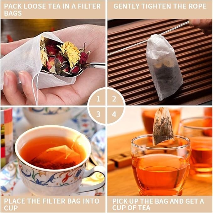 400 Pack Disposable Drawstring Tea Filter Bags Safe & Natural Unbleached Paper