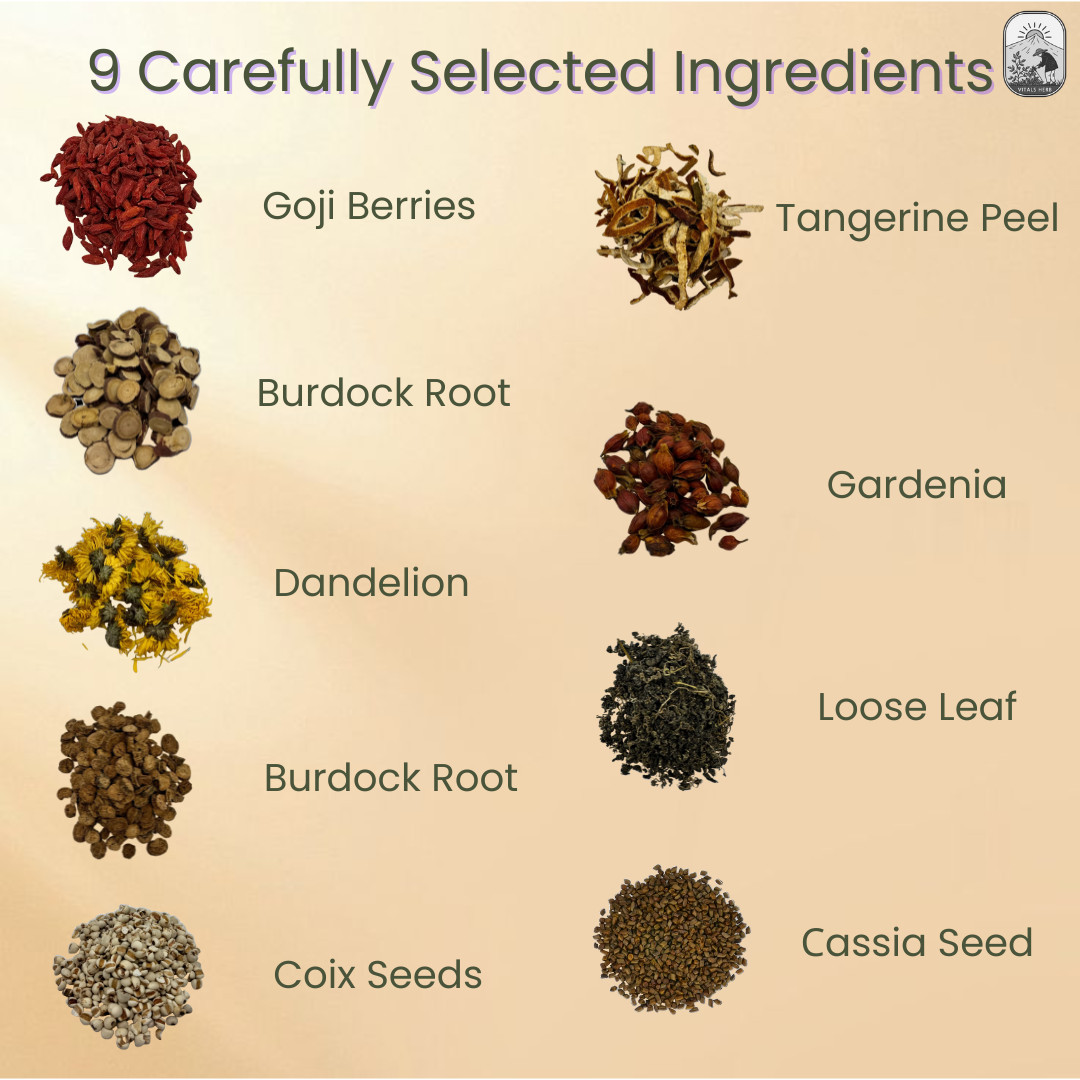 Dandelion Wolfberry Goji Botanical Herbal Tea Caffeine-Free 12 bags 120G Vitals