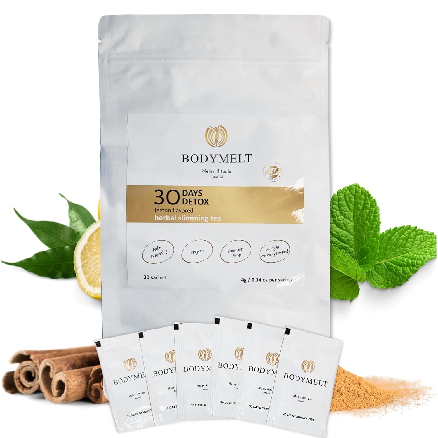 BODYMELT 30 Days Detox Tea Powder Form | Herbal Tea Formula | 30 Sachet Powder |