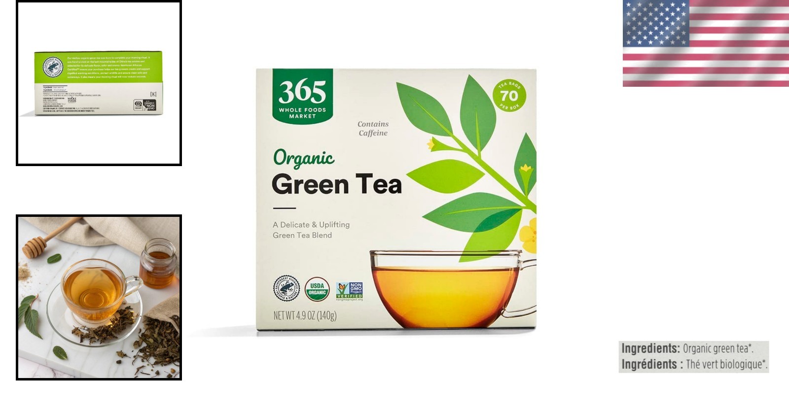 USDA Organic Green Tea 70 CT – High Caffeine, Delicate Flavor, Antioxidant Rich