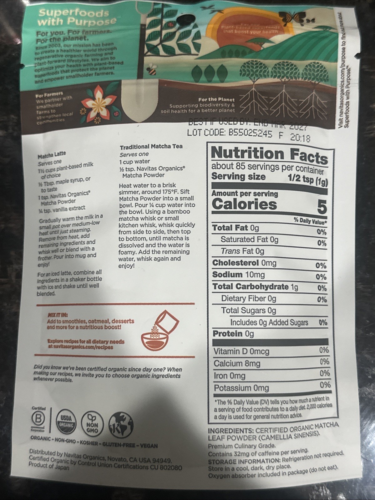 Navitas Organic Matcha Powder 3 oz – Premium Culinary Grade, Non-GMO, Vegan