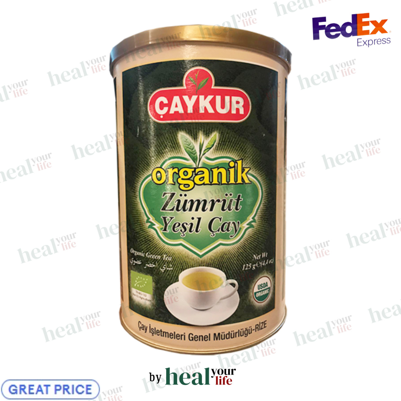 CAYKUR ORGANIC GREEN TEA 125 GR – ZUMRUT YESIL CAY TURKISH TEA 4.4 oz