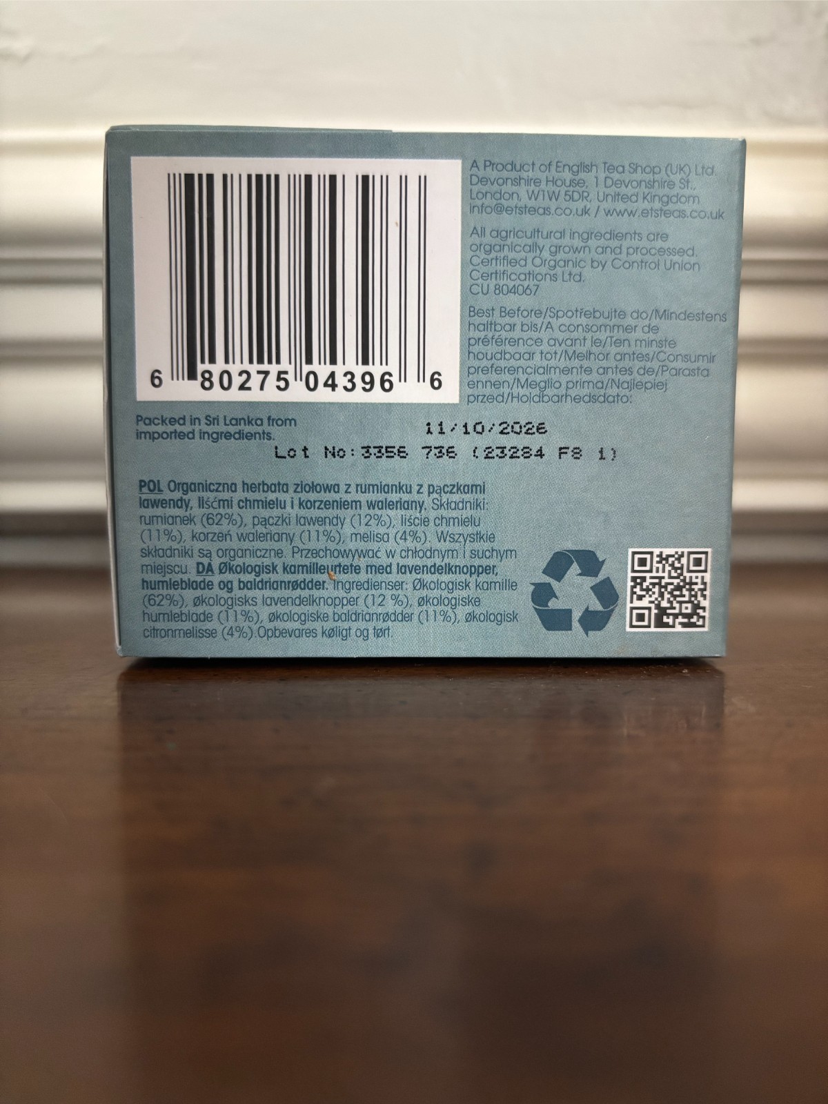 English Tea Shop Organic Sleepy Me – Box of 20 Paper Tea bag sachets Exp 11/2026