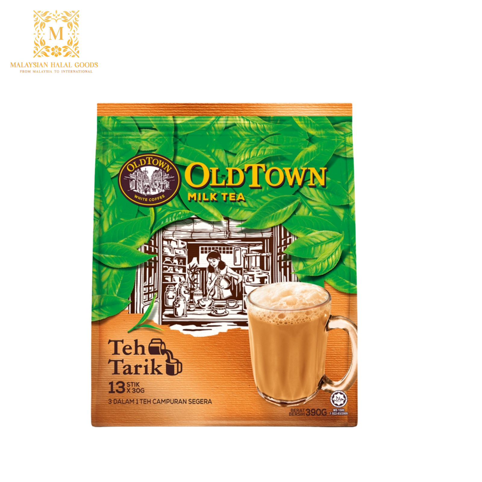 OLDTOWN Instant Milk Tea Mix 3in1 Teh Tarik 13 Sticks – Halal Certified Malaysia